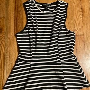 Living Doll Striped Peplum sleeveless blouse; size large